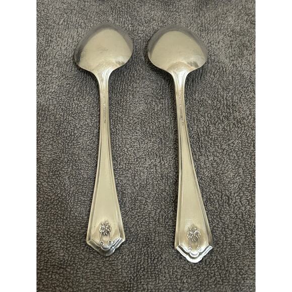 Antique 1914 WM Rogers Silverplate Serving Spoons Vintage Floral Design Silver - Picture 5 of 8
